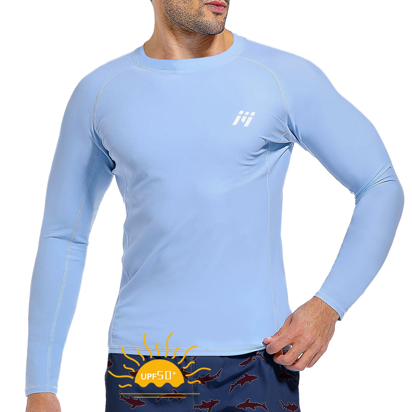 Men Swim Shirts Quick Dry Lightweight Rash Guard UV UPF 50+ Sun Protection Long Sleeve Beach Shirts Fishing