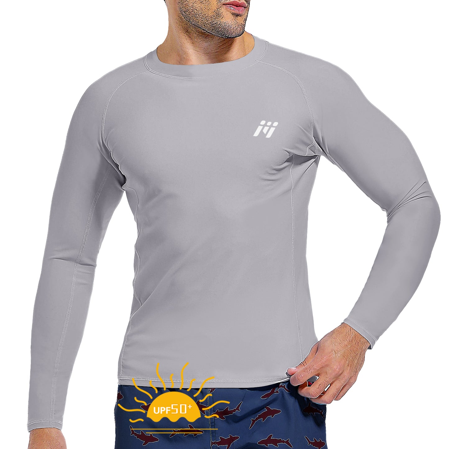 Men Swim Shirts Quick Dry Lightweight Rash Guard UV UPF 50+ Sun Protection Long Sleeve Beach Shirts Fishing