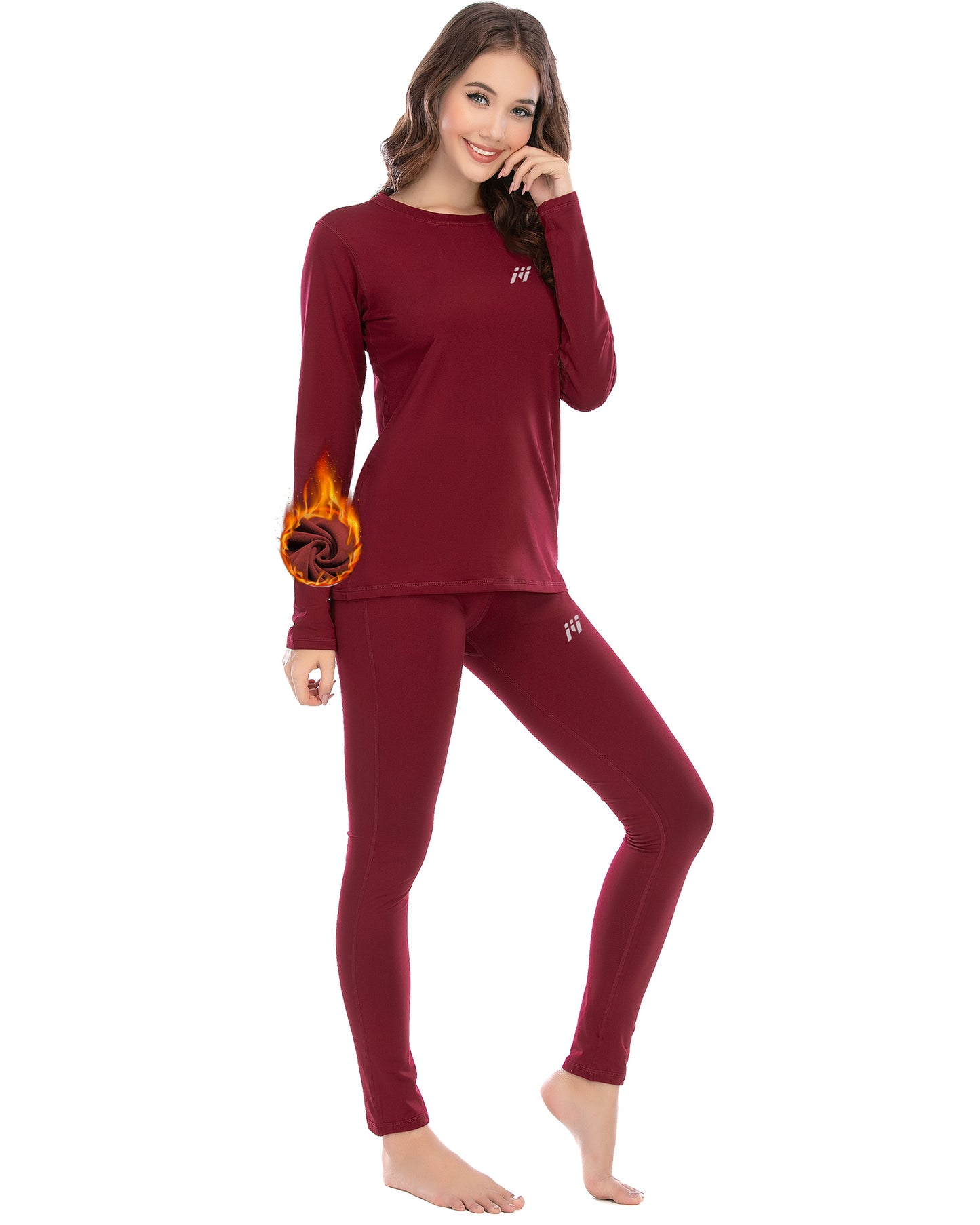 Ensemble de sous-vêtements thermiques d'hiver rouge MEETWEE
