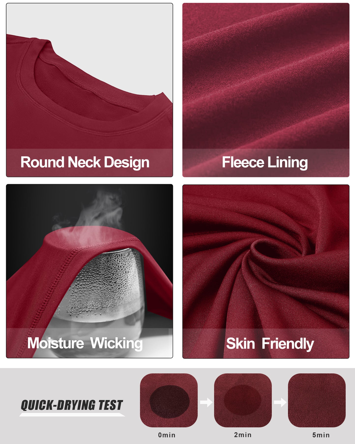 Ensemble de sous-vêtements thermiques d'hiver rouge MEETWEE