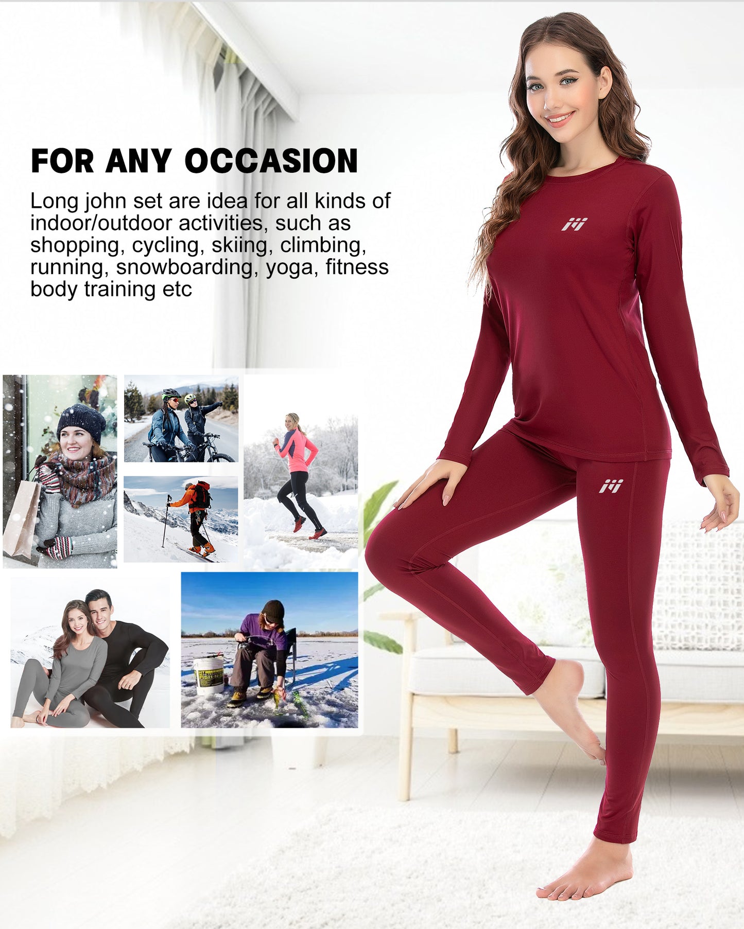 Ensemble de sous-vêtements thermiques d'hiver rouge MEETWEE