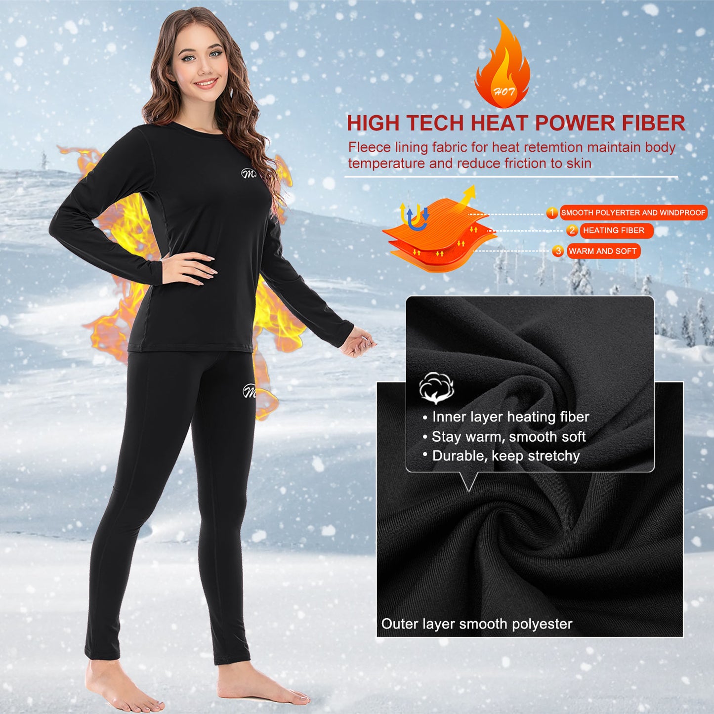 Thermal Underwear for Women Winter Base Layer Warm Top & Bottom Set