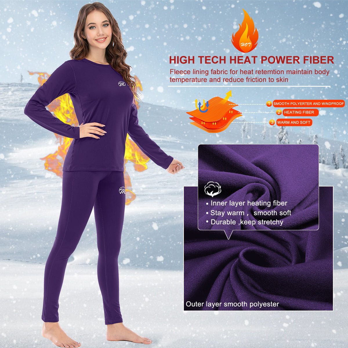 MEETWEE ALL-PURPLE Winter Thermal Underwear Set