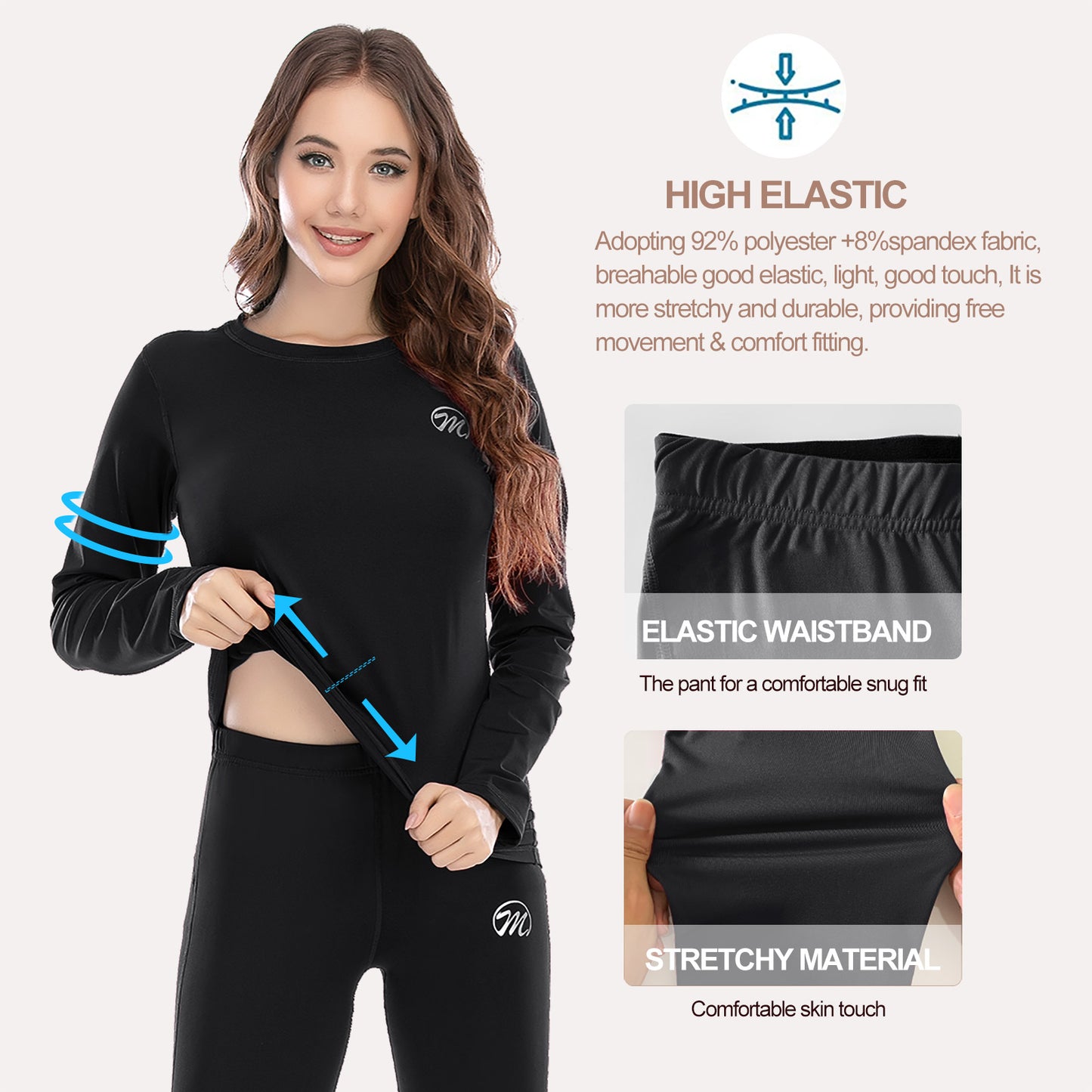 Thermal Underwear for Women Winter Base Layer Warm Top & Bottom Set