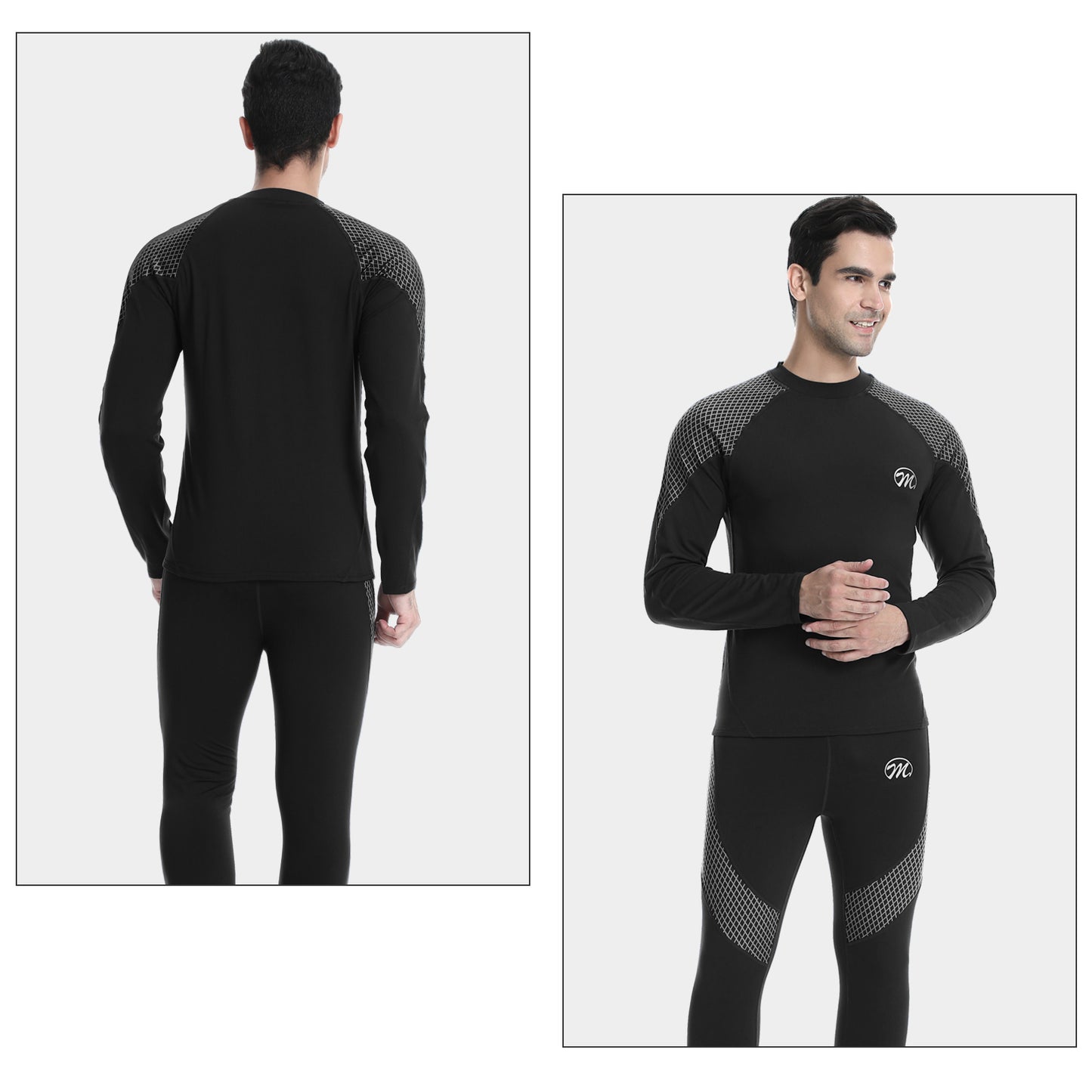 Men's Thermal Underwear Set Fleece Lined Ski Gear Top & Long Johns