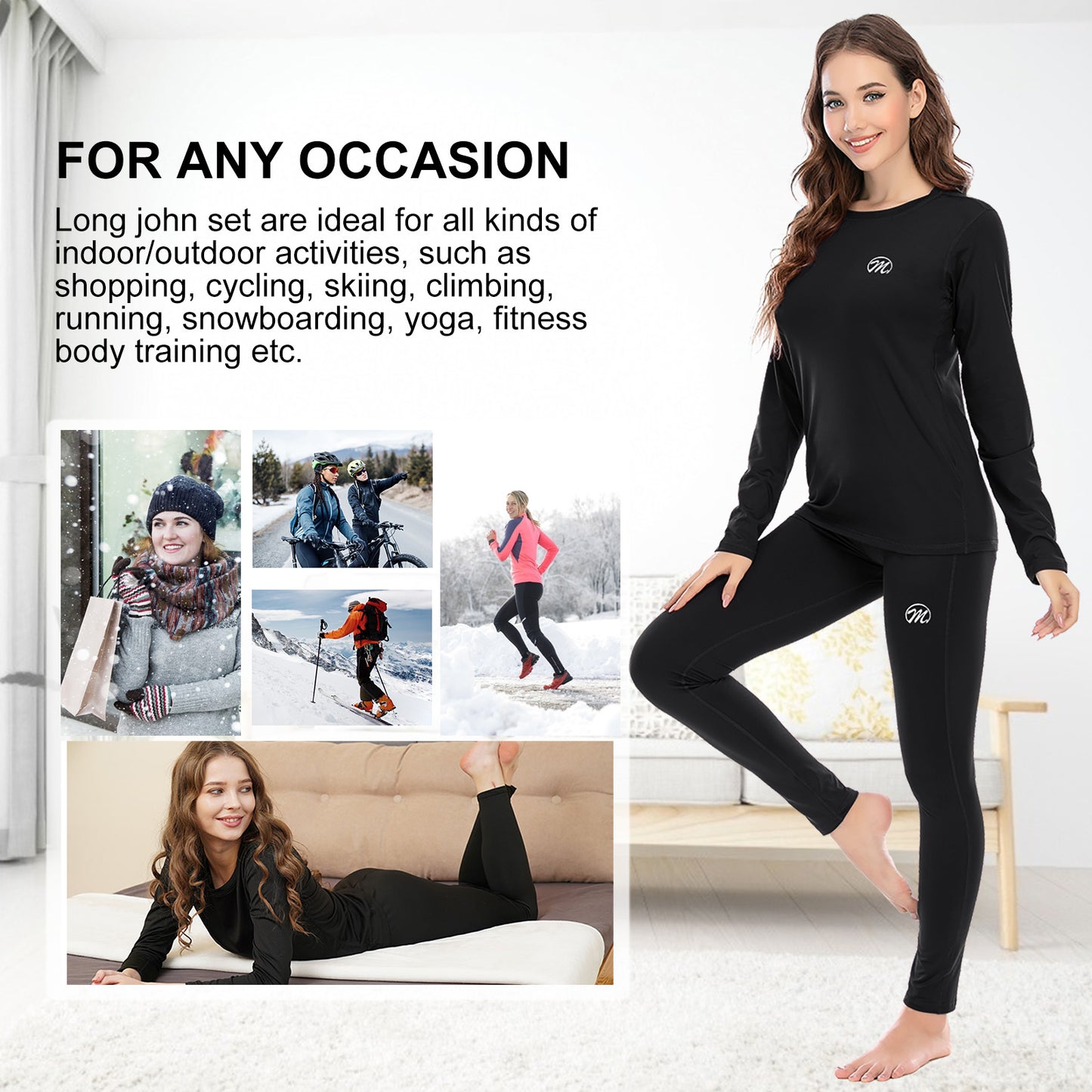 Thermal Underwear for Women Winter Base Layer Warm Top & Bottom Set