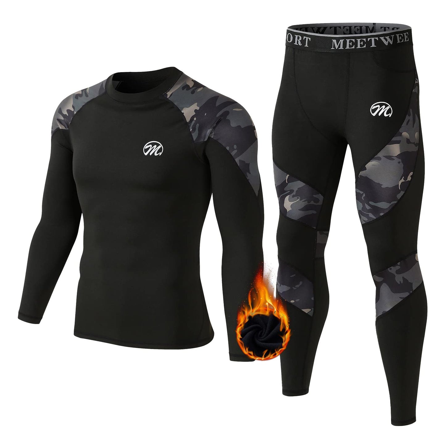 Men's Thermal Underwear Set Fleece Lined Ski Gear Top & Long Johns