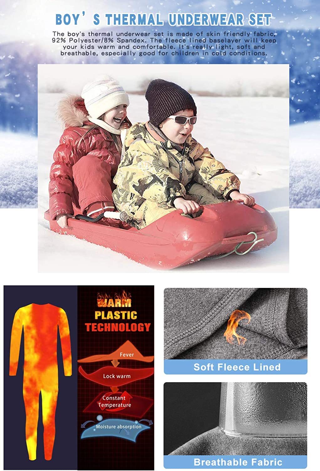 Thermal Underwear Set for Kids Winter Warm Sport Base Layer Ski Long Johns for Child