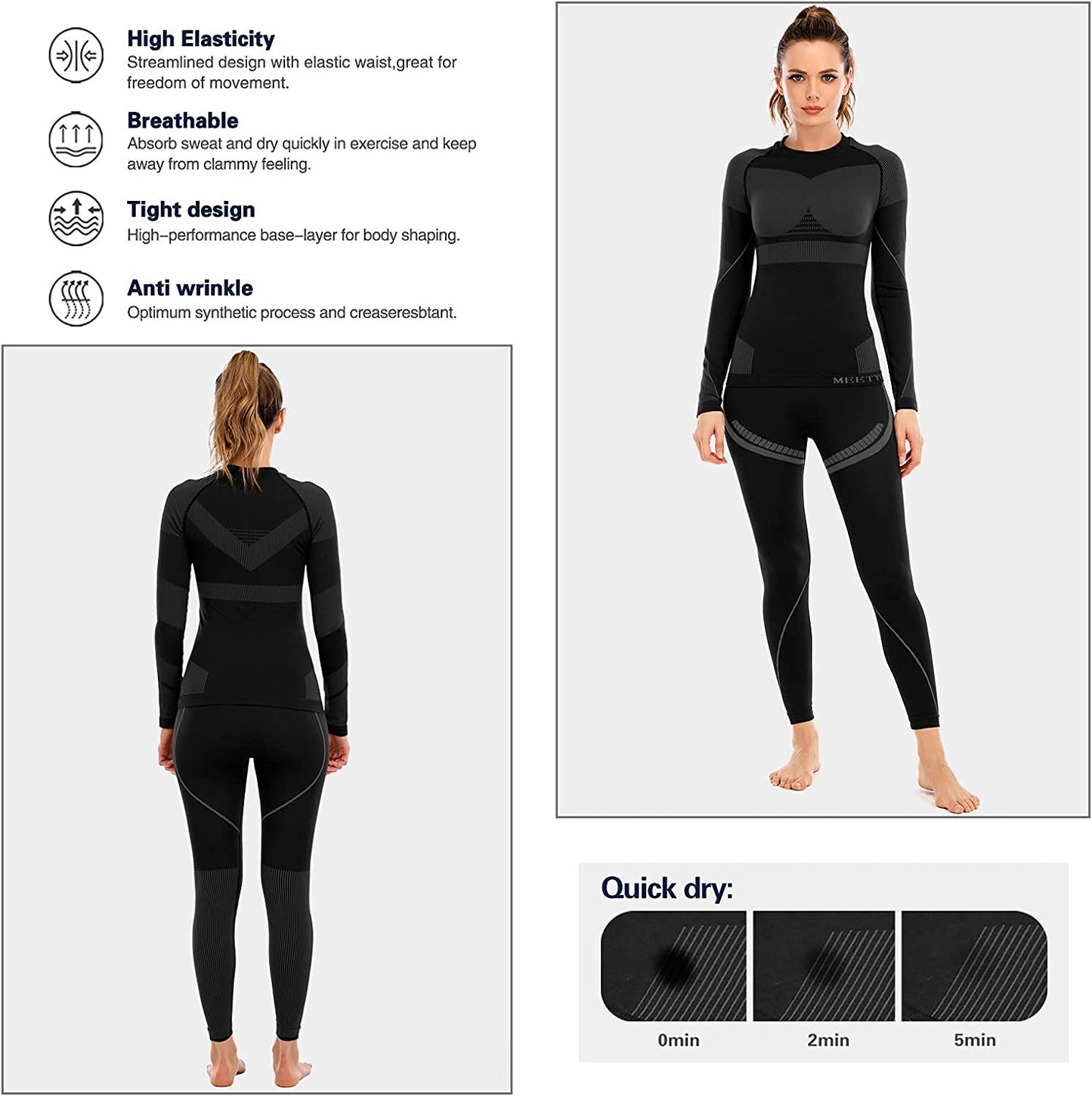 Thermal Underwear for Women, Winter Warm Long Johns Thermal Sets Cold Weather Gear Base Layer for Skiing Running