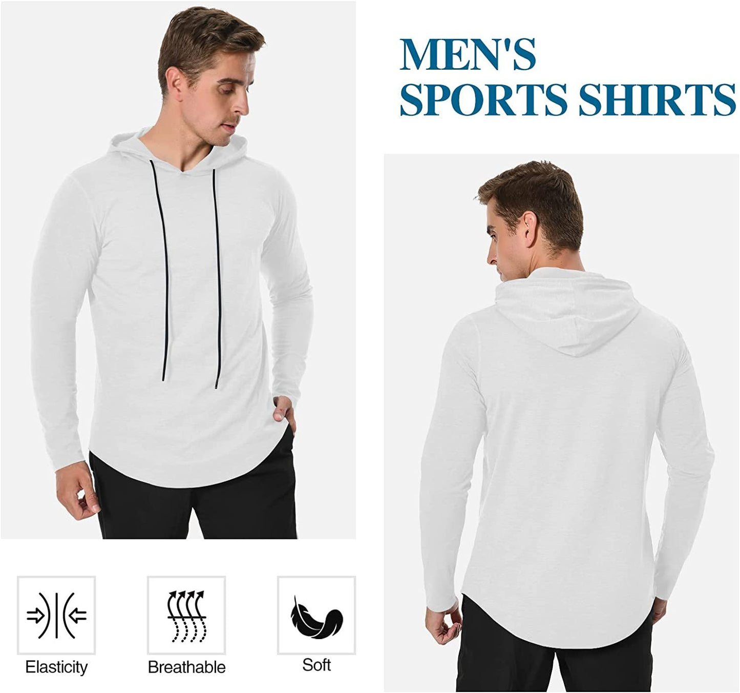 Long Sleeve Workout Hoodie Shirts for Men, Lightweight Athletic Running Hooded T-Shirt Gym Fishing Sweatshirts