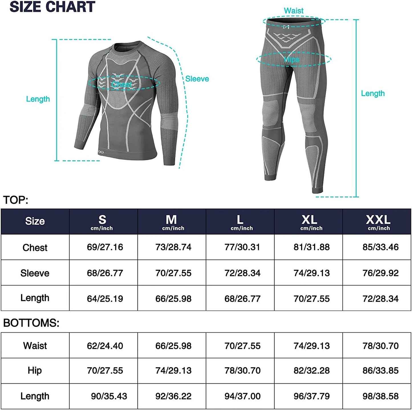 Men's Thermal Underwear Set, Winter Base Layer Sport Long Johns Top & Bottom Suit Compression Cold Weather Gear for Skiing