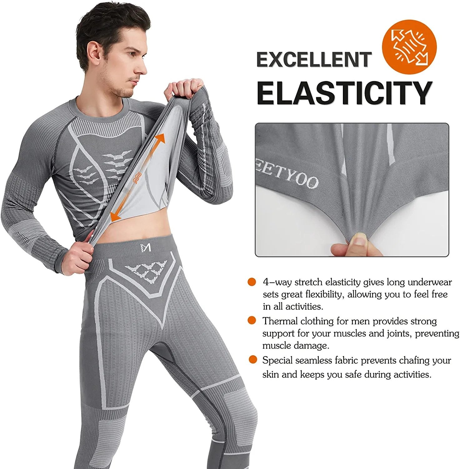 Men's 2 Piece Long Thermal Underwear Set, Cold Weather Base Layer