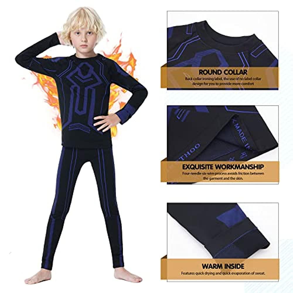 Thermal Underwear Set for Kids Fleece Lined Long Johns Base Layer