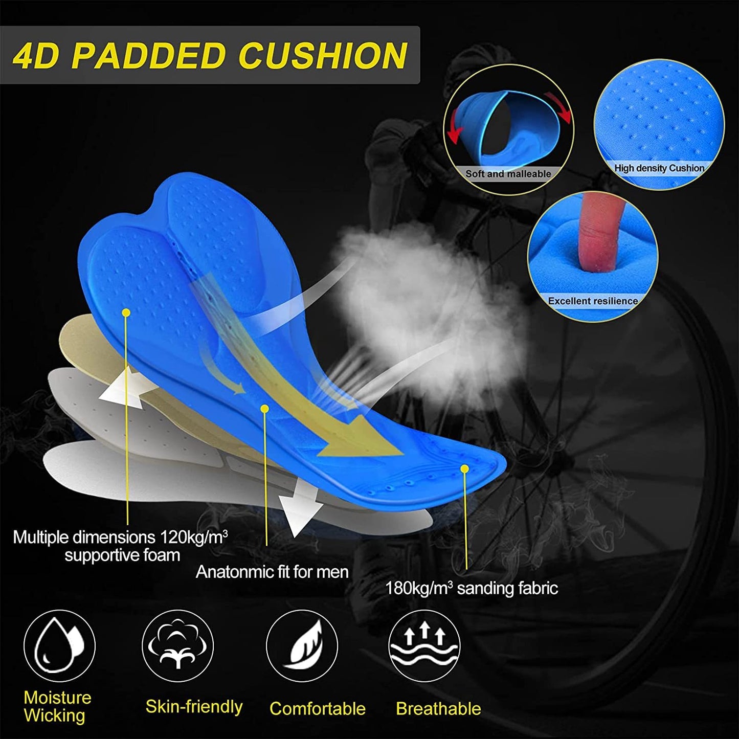 Men's Cycling Underwear, 3D Padded Bike Shorts, Quick Dry Breathable Mountain Bicycle Tights Leggings