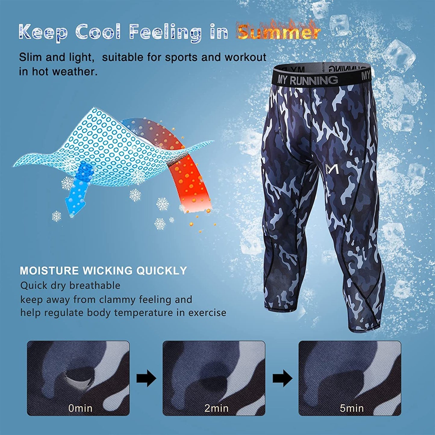 Men's 3/4 Compression Pants Sports Workout Running Tights Leggings