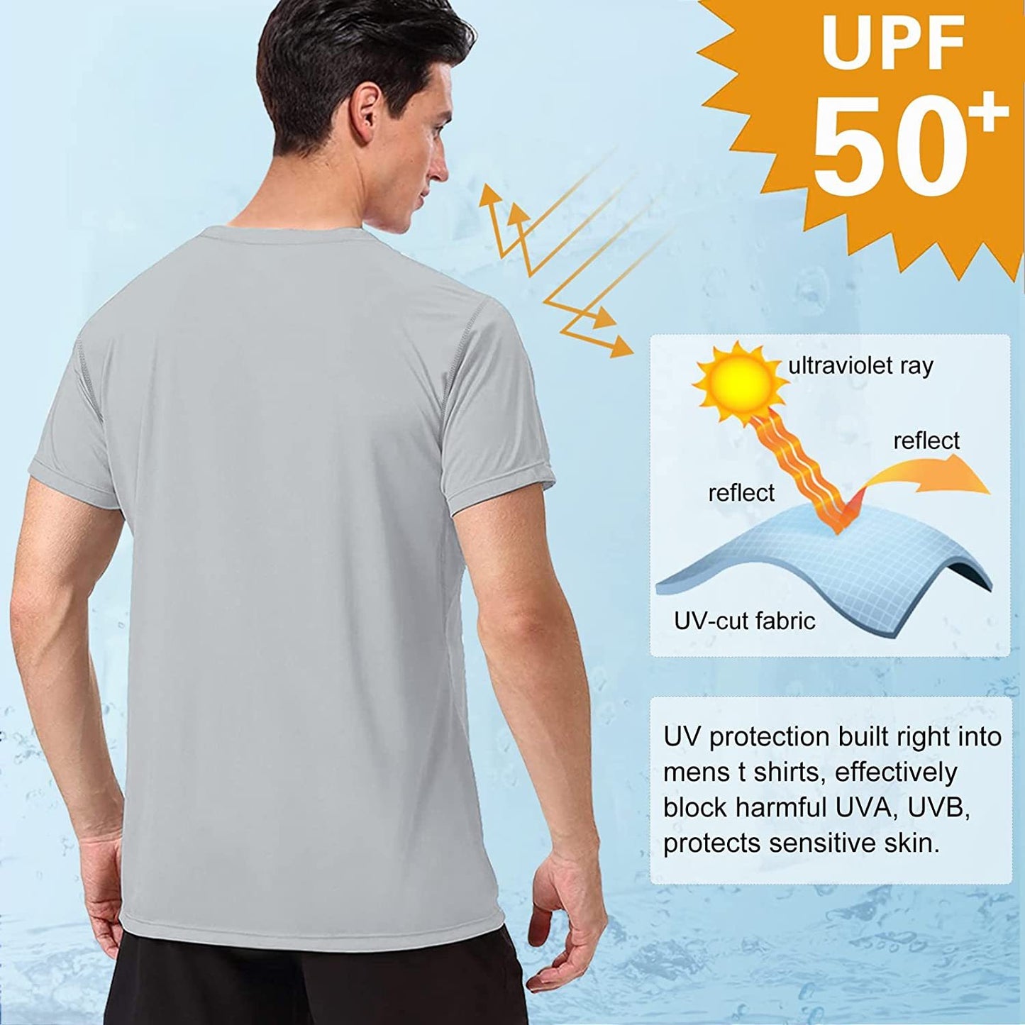 Men's Swim Shirts Rash Guard UPF 50+ Sun Protection Shirt Quick Dry SPF Short Sleeve Workout Fishing Running T Shirts