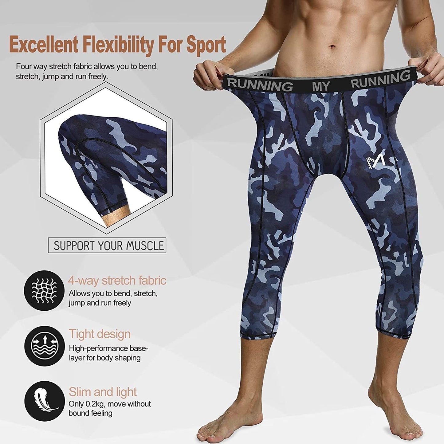 Men's 3/4 Compression Pants Sports Workout Running Tights Leggings