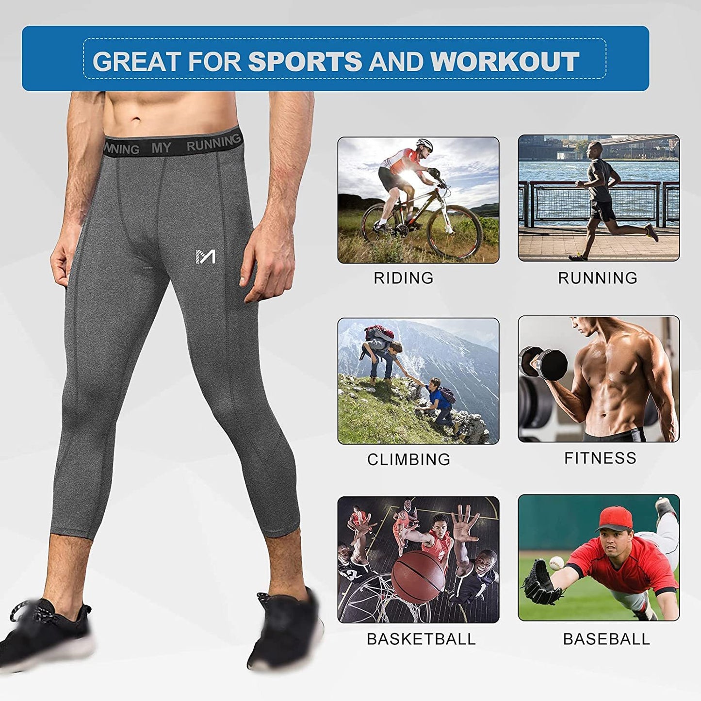 Men's 3/4 Compression Pants Sports Workout Running Tights Leggings