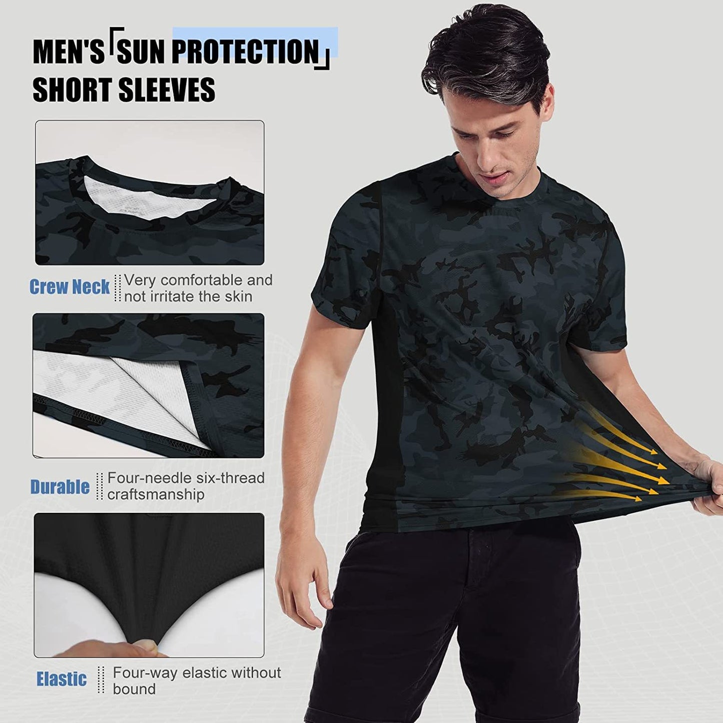 Men’s Rash Guard, Rash Vest UPF 50+ Short Sleeve T Shirt UV Sun Protection Top for Running Surfing Sports