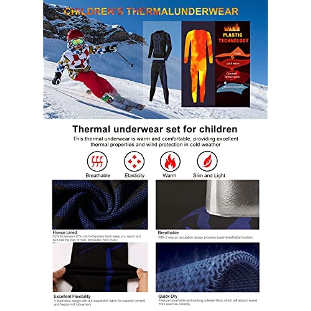 Thermal Underwear Set for Kids Fleece Lined Long Johns Base Layer