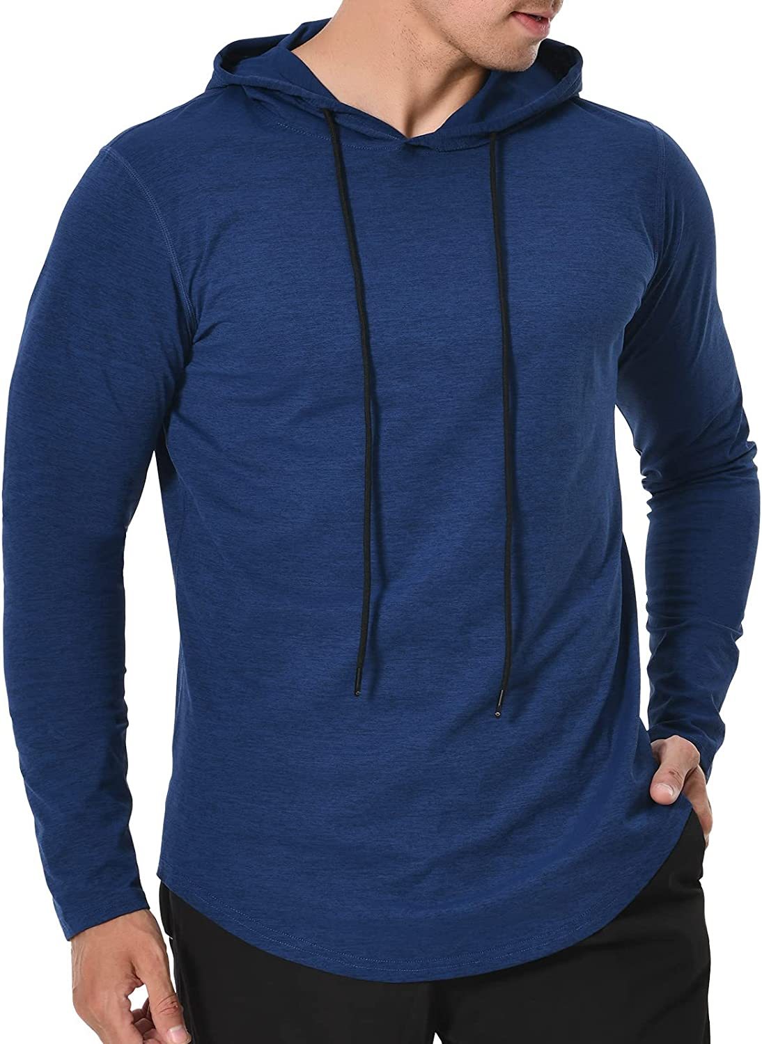 Long Sleeve Workout Hoodie Shirts for Men, Lightweight Athletic Running Hooded T-Shirt Gym Fishing Sweatshirts