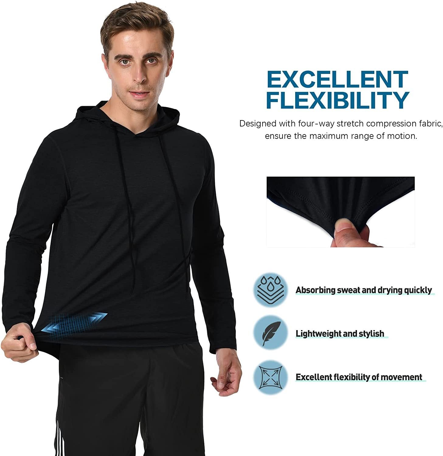 Long Sleeve Workout Hoodie Shirts for Men, Lightweight Athletic Runnin –  MEETWEE