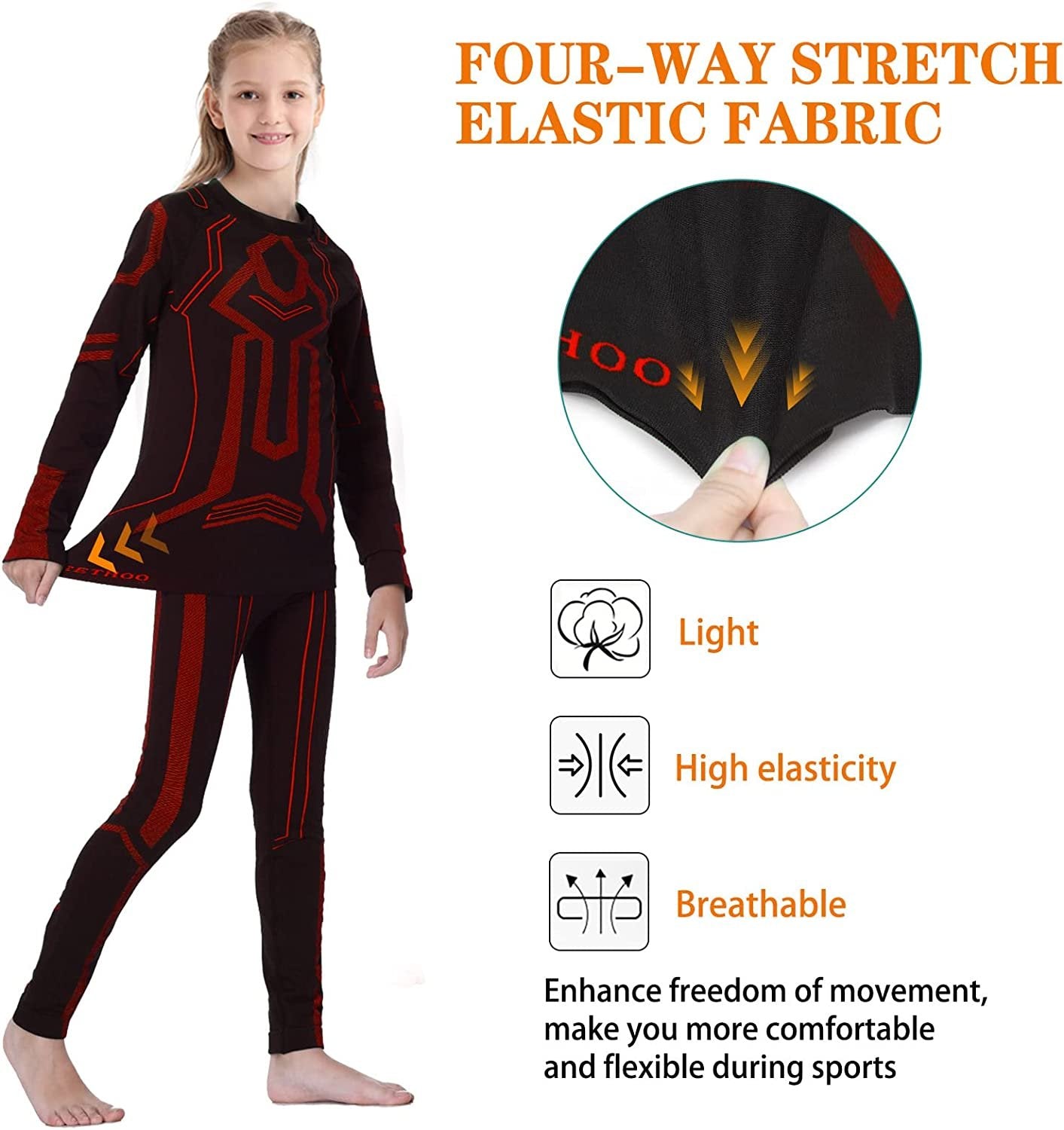 Thermal Underwear Set for Kids Fleece Lined Long Johns Base Layer