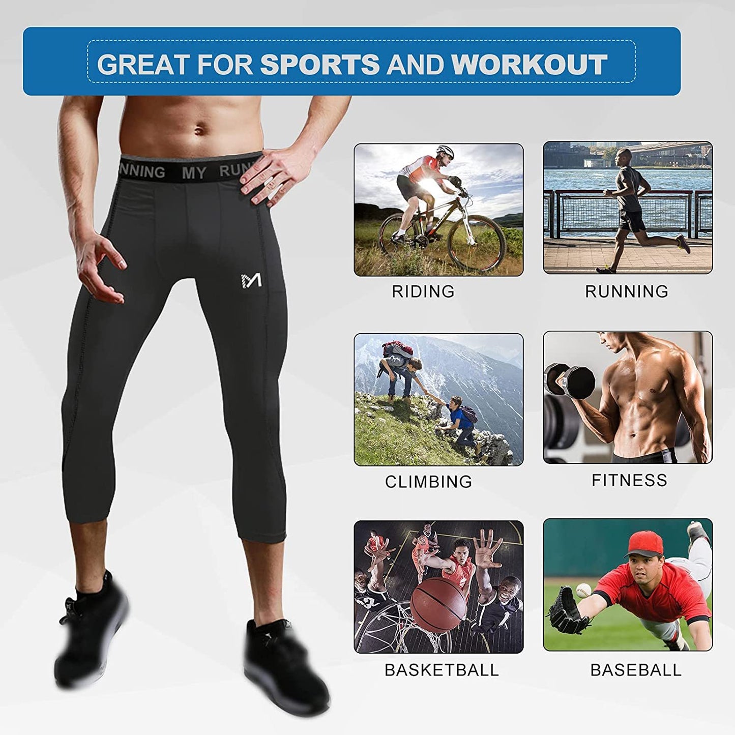 Men's 3/4 Compression Pants Sports Workout Running Tights Leggings