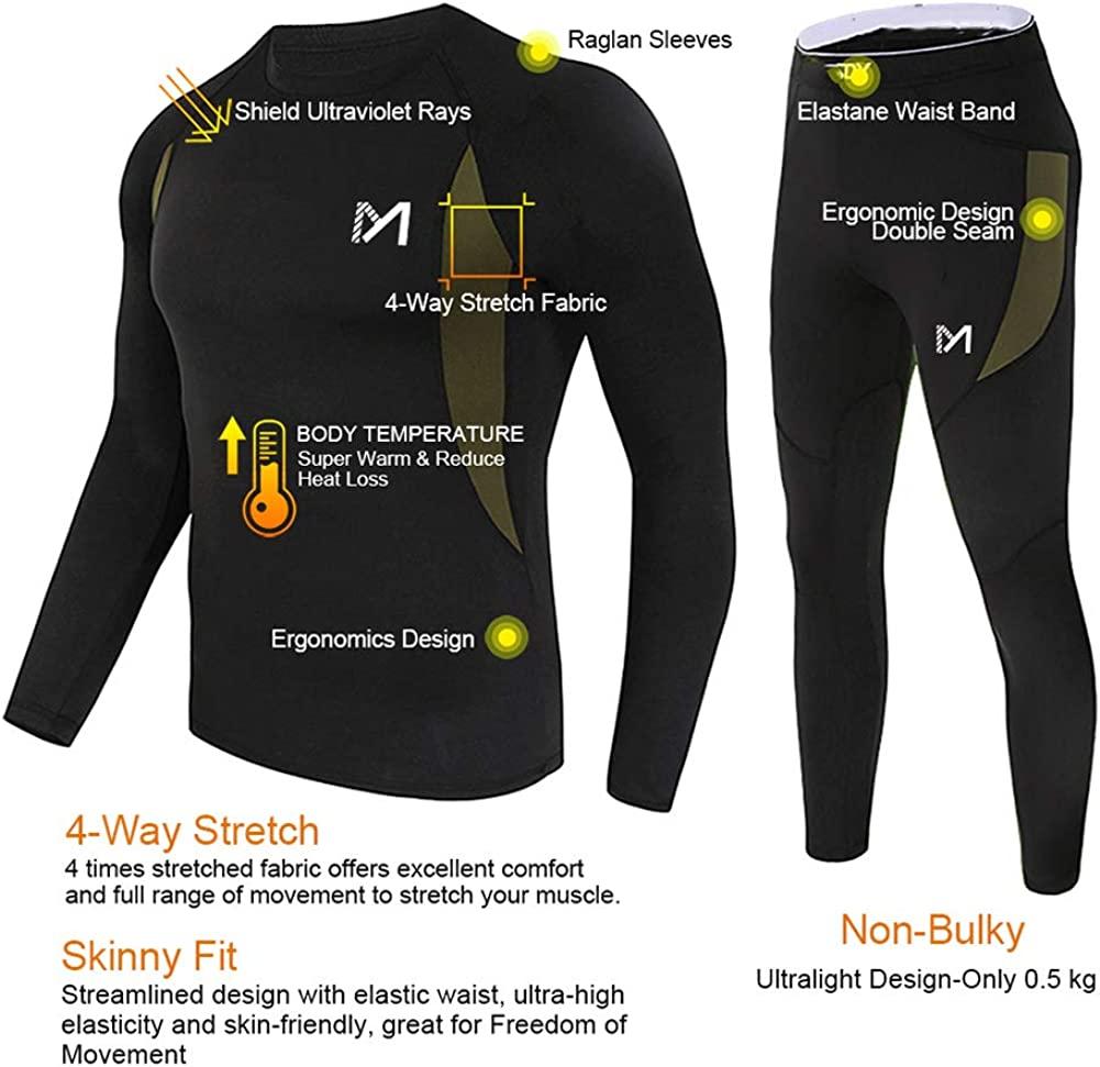 Thermal Underwear for Men, Winter Gear Long Johns Base Layer Top and Bottom Set for Skiing Running