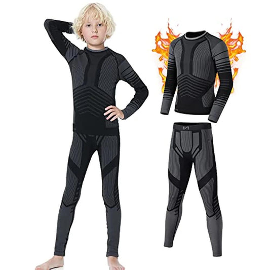 Thermal Underwear Set for Kids, Seamless Long Johns for Boys, Ski Base Layer Leggings & Shirt for Child