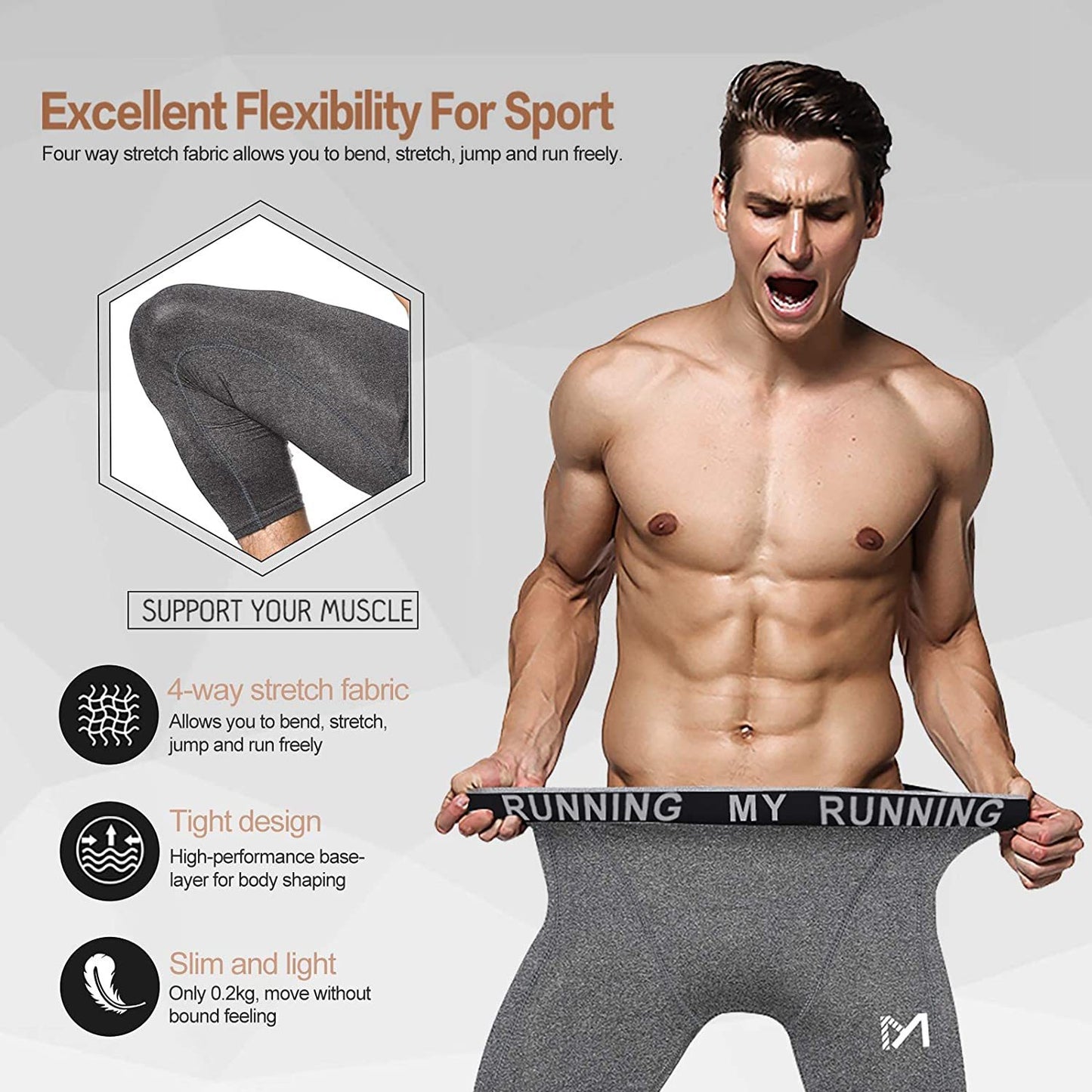 Men's 3/4 Compression Pants Sports Workout Running Tights Leggings