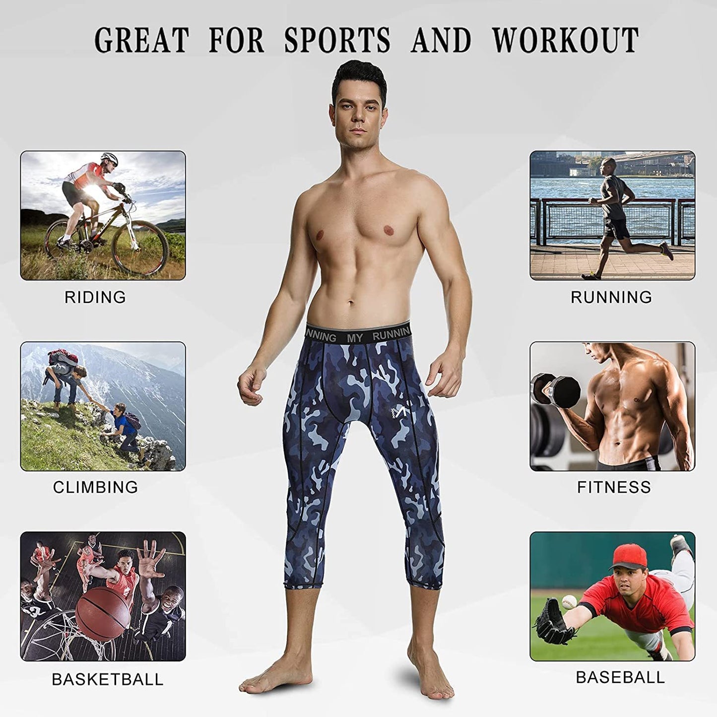 Men's 3/4 Compression Pants Sports Workout Running Tights Leggings