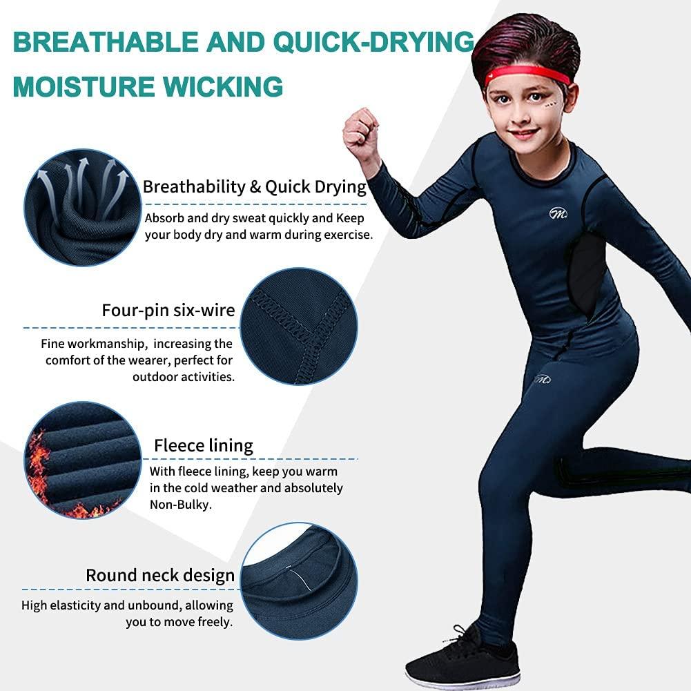 Thermal Underwear Set for Kids Fleece Lined Long Johns Base Layer