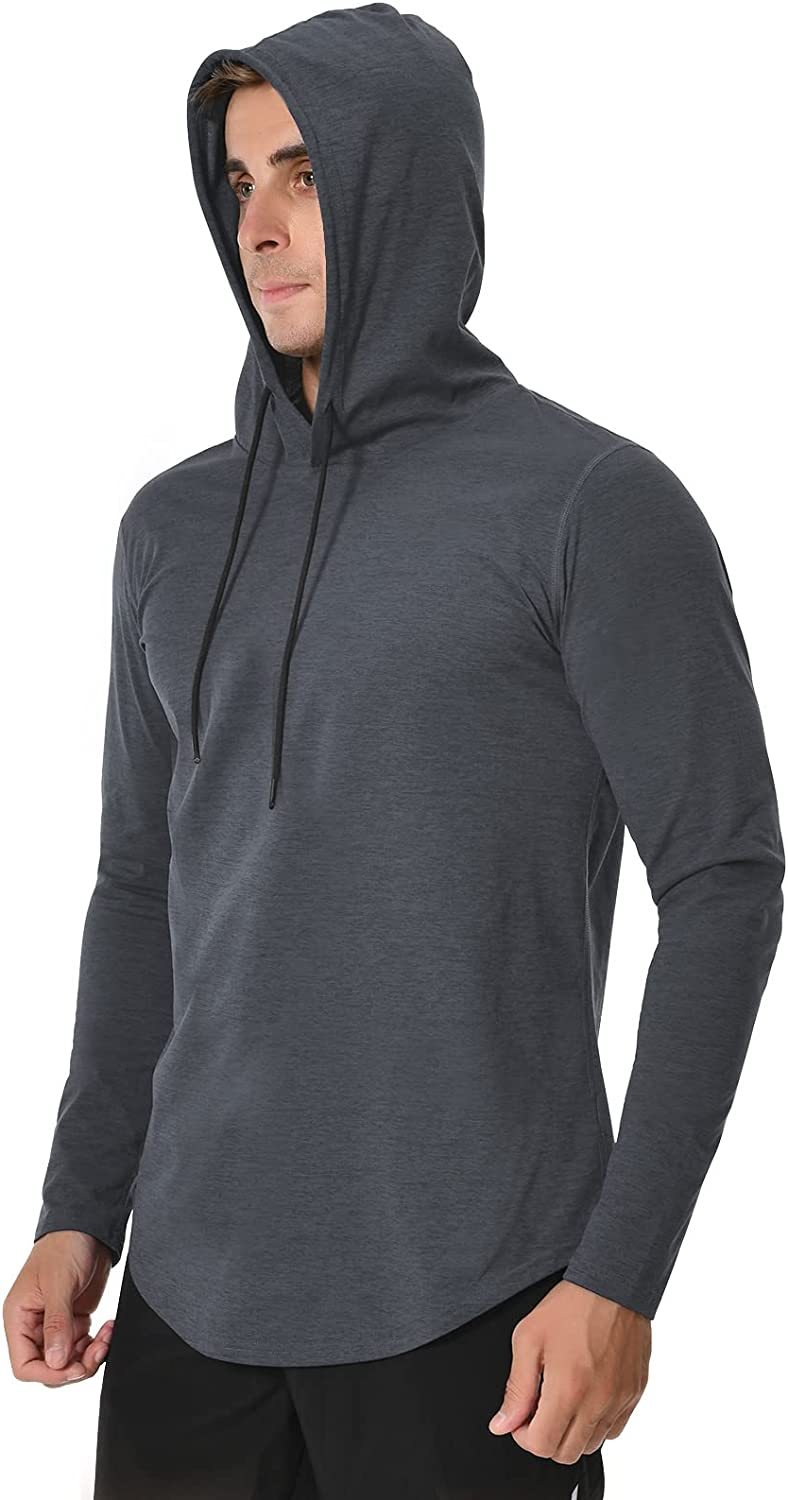 Long Sleeve Workout Hoodie Shirts for Men, Lightweight Athletic Running Hooded T-Shirt Gym Fishing Sweatshirts