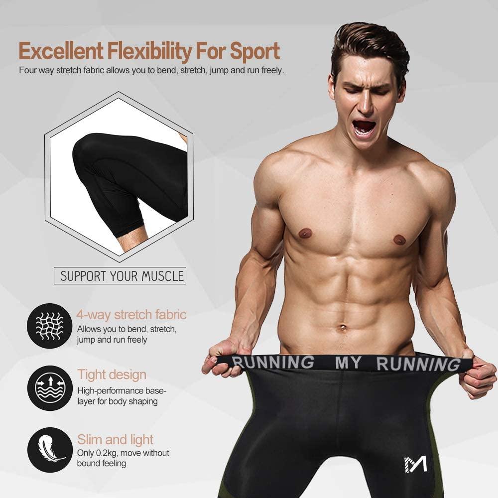 Men Gym Compression Leggings Base Layer Running Tight Pants 3/4