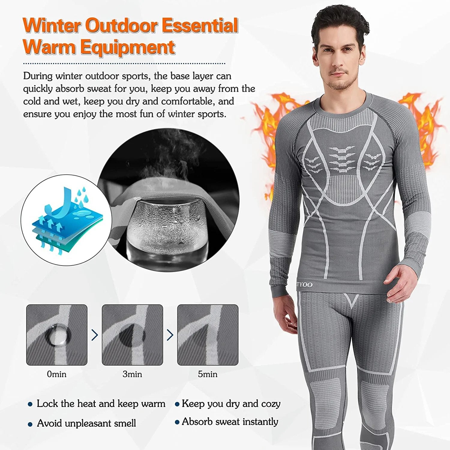 Solid Set Men Winter Thermal Underwear Men Warm Underwear Set Fleece  Compression Quick Drying Set Long Johns Warm Winter Clothes