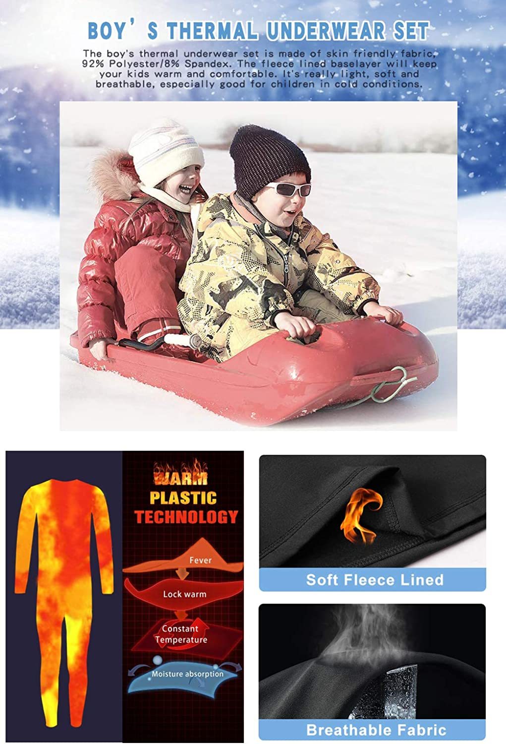 Thermal Underwear Set for Kids Winter Warm Sport Base Layer Ski Long J –  MEETWEE