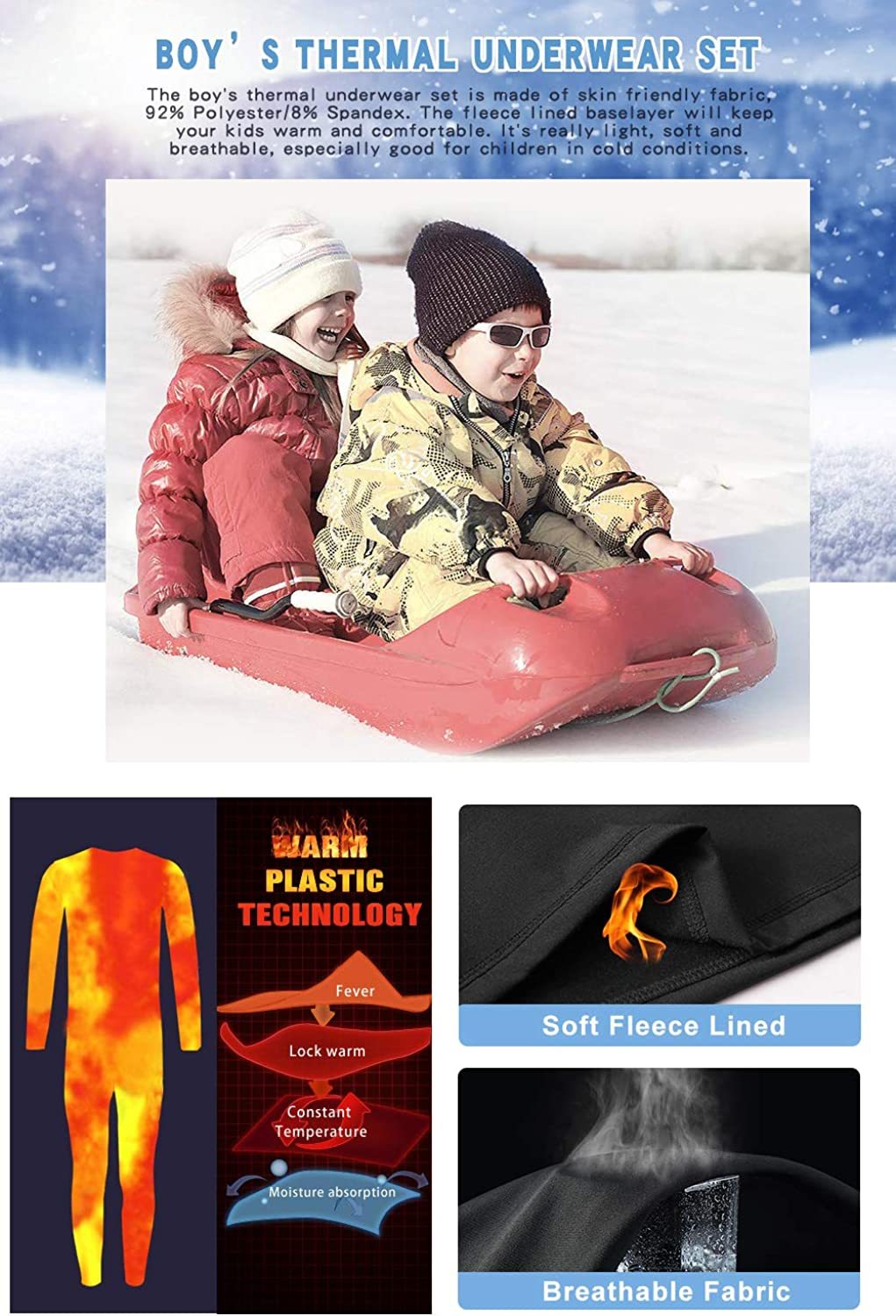 Thermal Underwear Set for Kids Winter Warm Sport Base Layer Ski Long Johns for Child