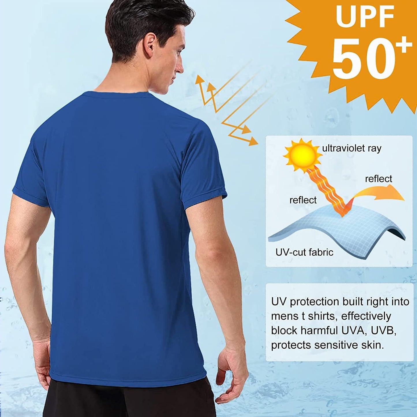 Men's Swim Shirts Rash Guard UPF 50+ Sun Protection Shirt Quick Dry SPF Short Sleeve Workout Fishing Running T Shirts