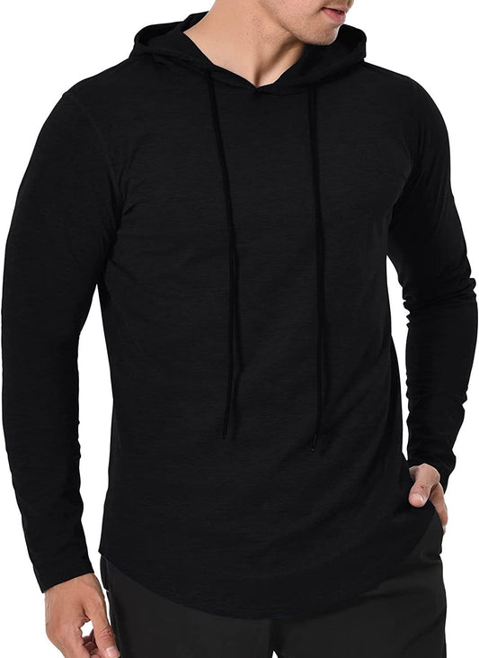 Long Sleeve Workout Hoodie Shirts for Men, Lightweight Athletic Running Hooded T-Shirt Gym Fishing Sweatshirts