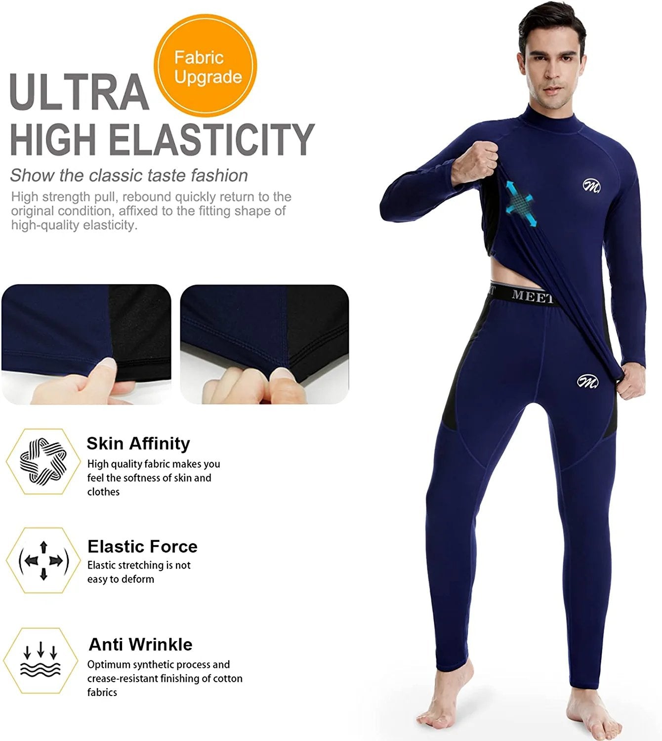 Men's Thermal Underwear Set Winter Ski Gear Fleece Lined Long Johns Base Layer Warm Top & Bottom for Skiing Running