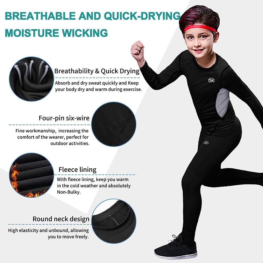 Thermal Underwear Set for Kids Fleece Lined Long Johns Base Layer