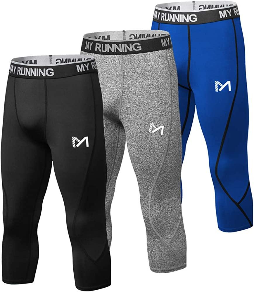 Men's 3/4 Compression Pants Sports Workout Running Tights Leggings