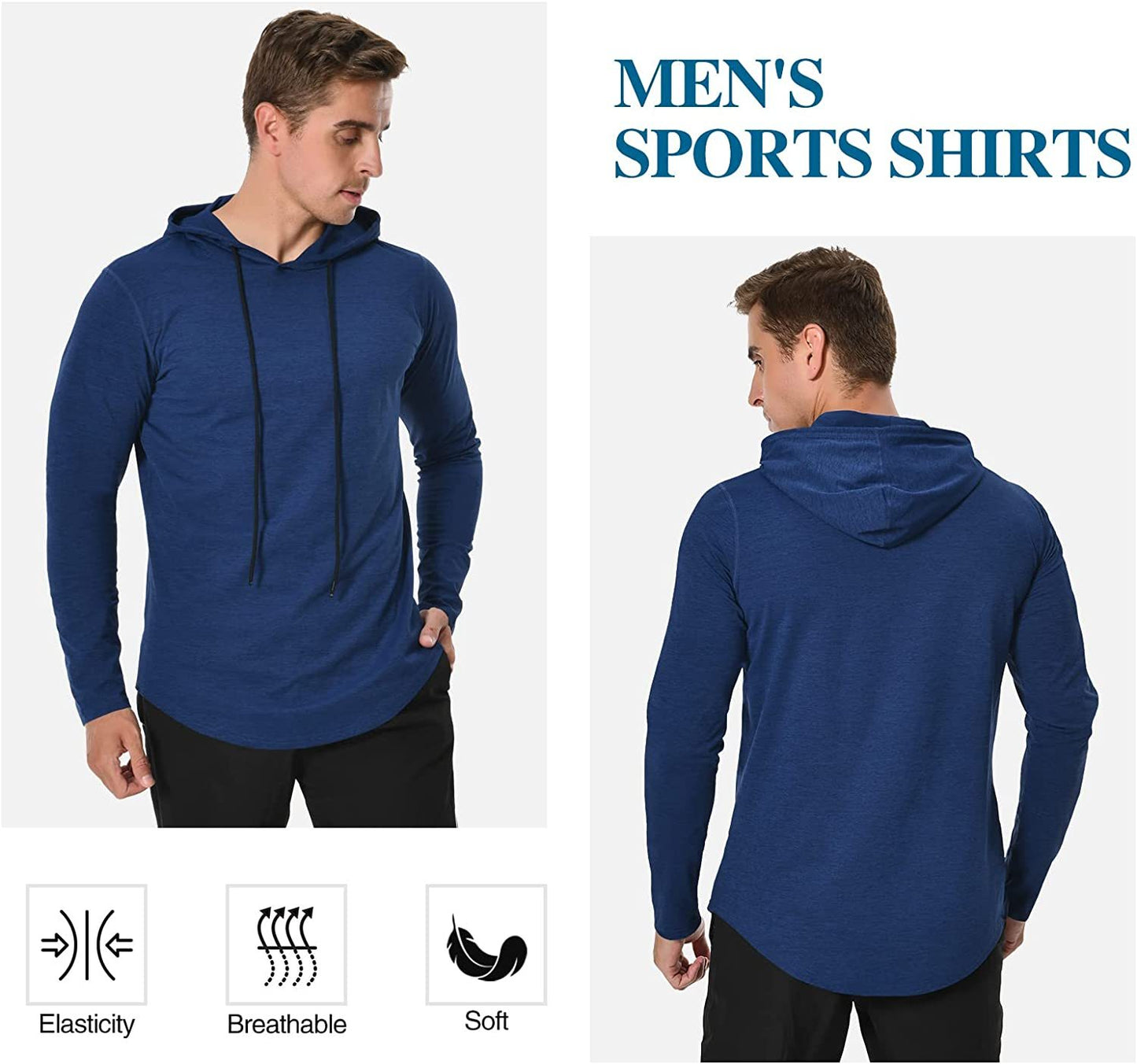 Long Sleeve Workout Hoodie Shirts for Men, Lightweight Athletic Running Hooded T-Shirt Gym Fishing Sweatshirts