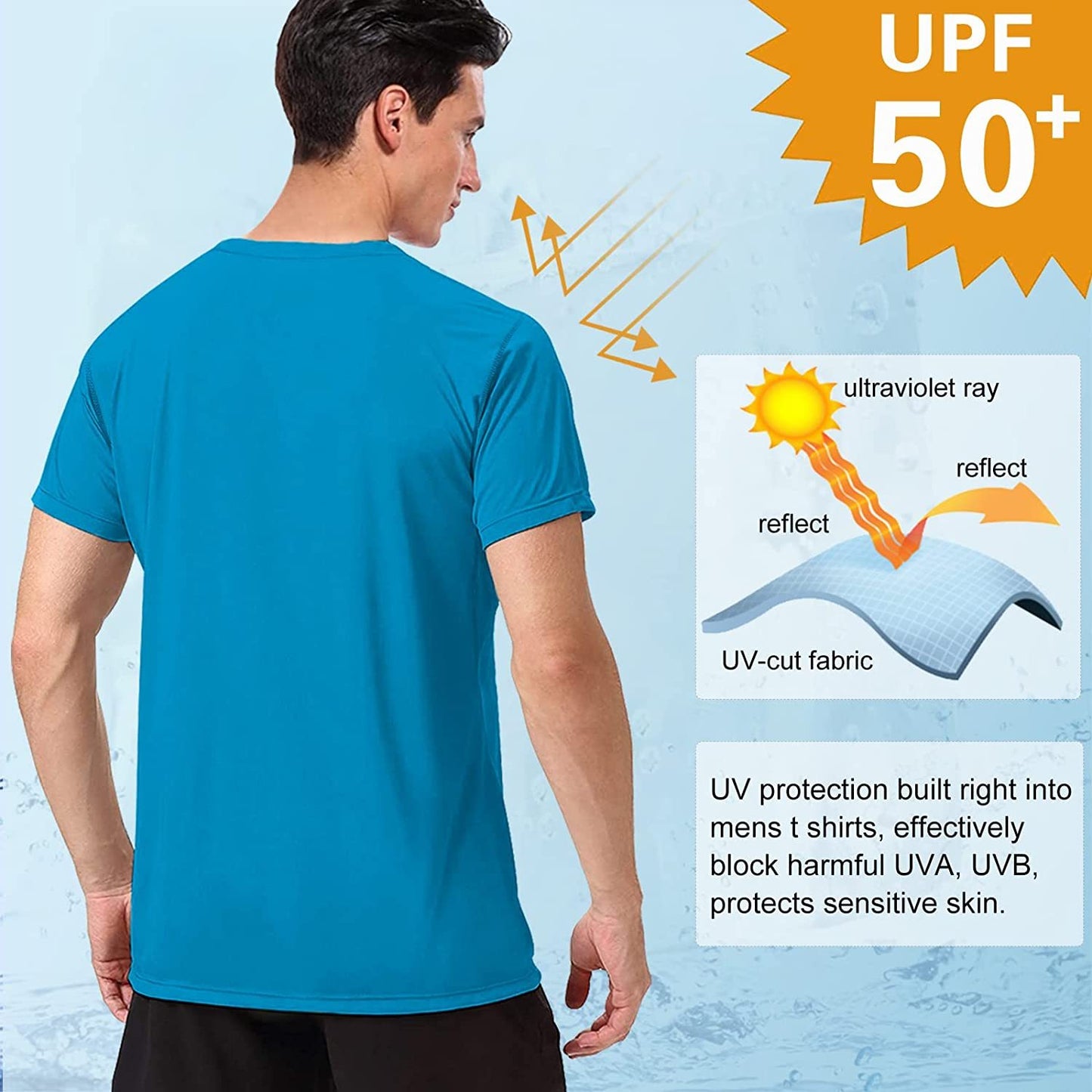 Men's Swim Shirts Rash Guard UPF 50+ Sun Protection Shirt Quick Dry SPF Short Sleeve Workout Fishing Running T Shirts