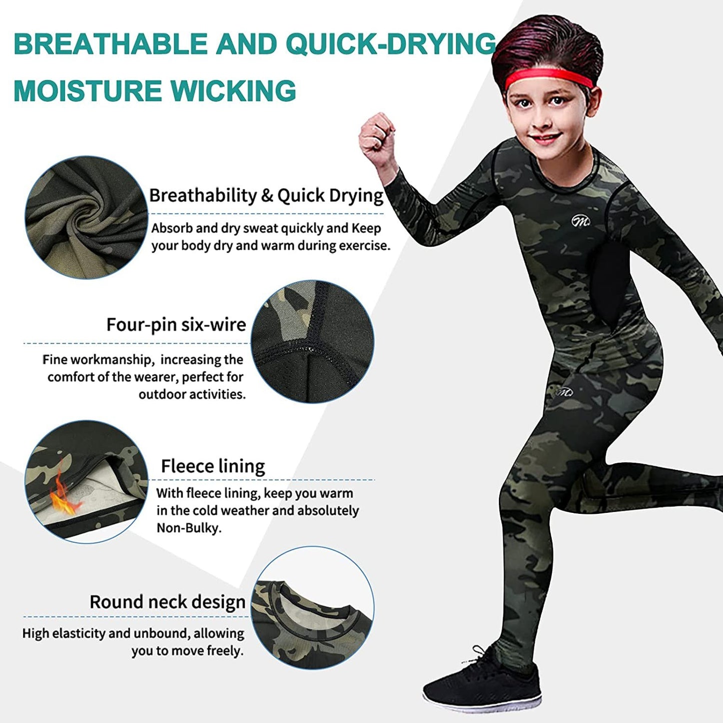 Thermal Underwear Set for Kids Fleece Lined Long Johns Base Layer