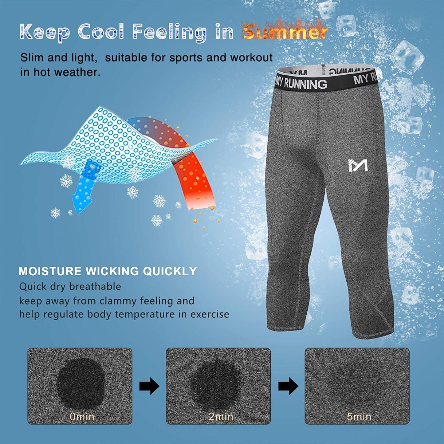 Men's 3/4 Compression Pants Sports Workout Running Tights Leggings