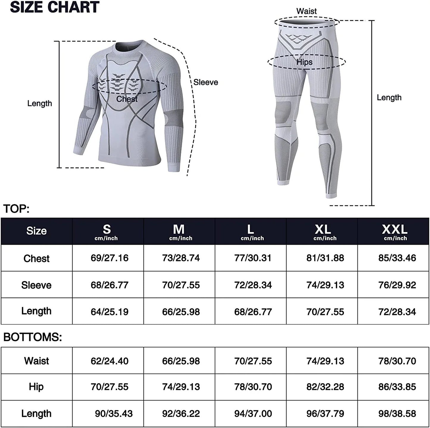 Men's Thermal Underwear Set, Winter Base Layer Sport Long Johns Top & Bottom Suit Compression Cold Weather Gear for Skiing