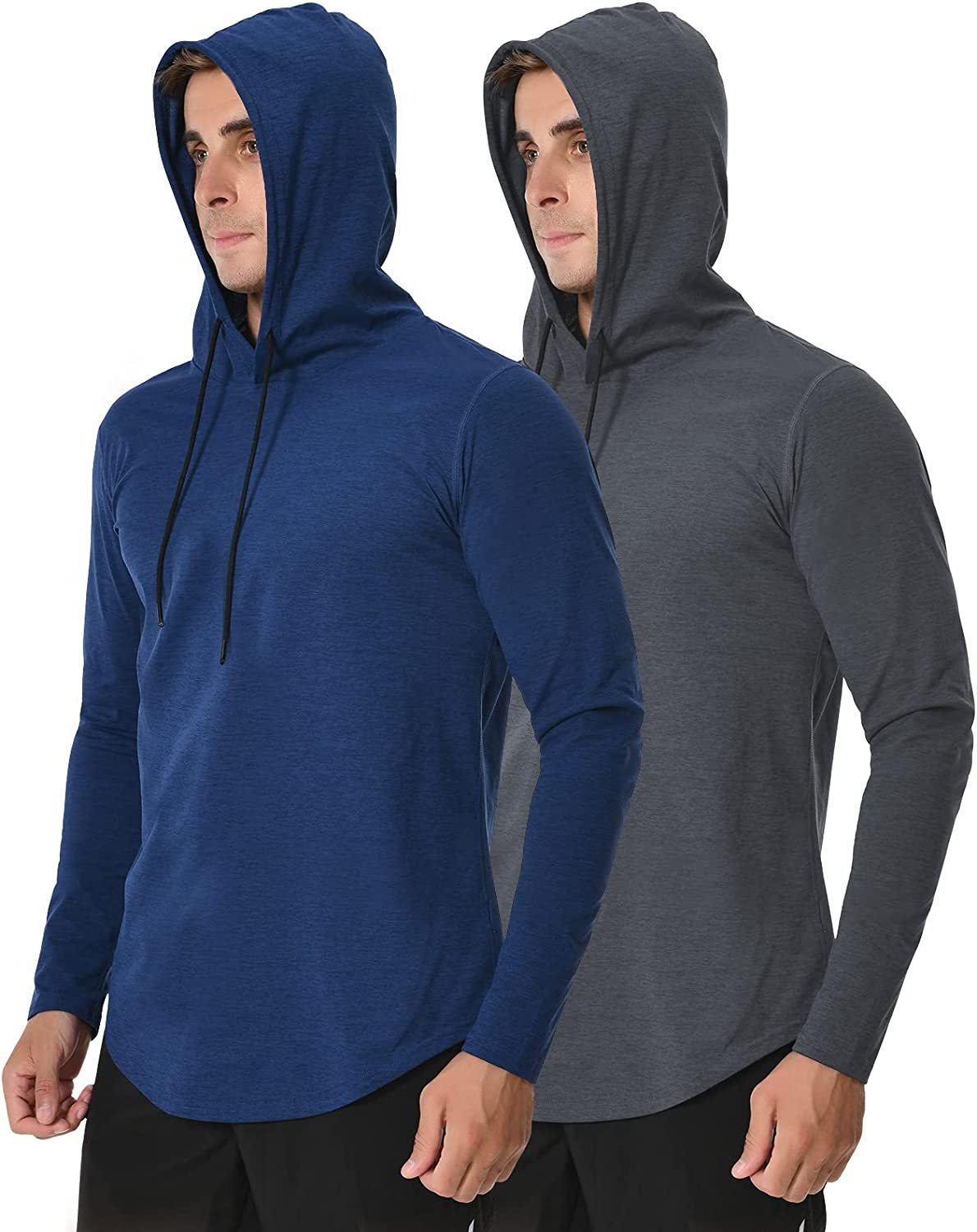 Long Sleeve Workout Hoodie Shirts for Men, Lightweight Athletic Running Hooded T-Shirt Gym Fishing Sweatshirts