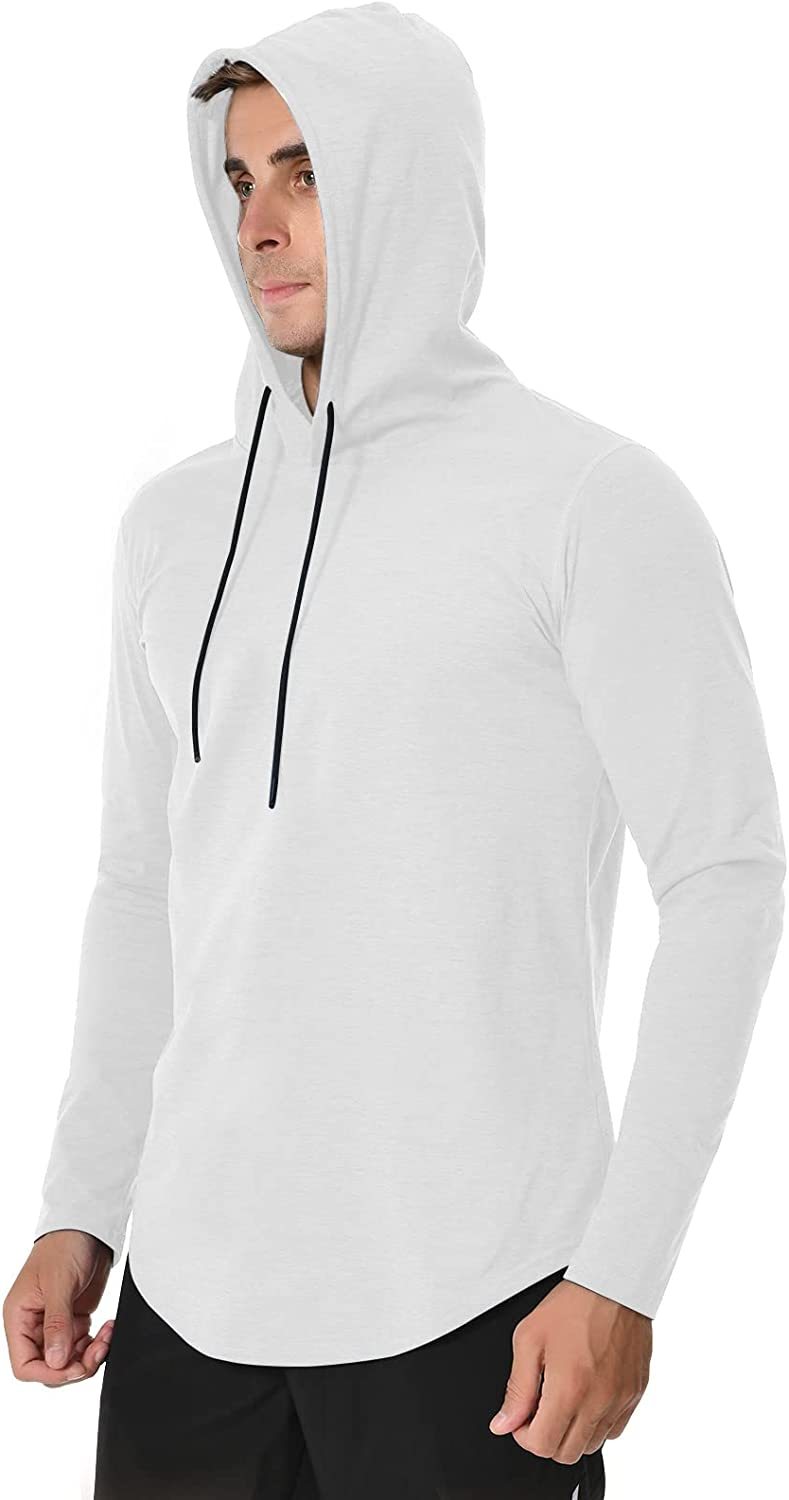 Long Sleeve Workout Hoodie Shirts for Men, Lightweight Athletic Running Hooded T-Shirt Gym Fishing Sweatshirts